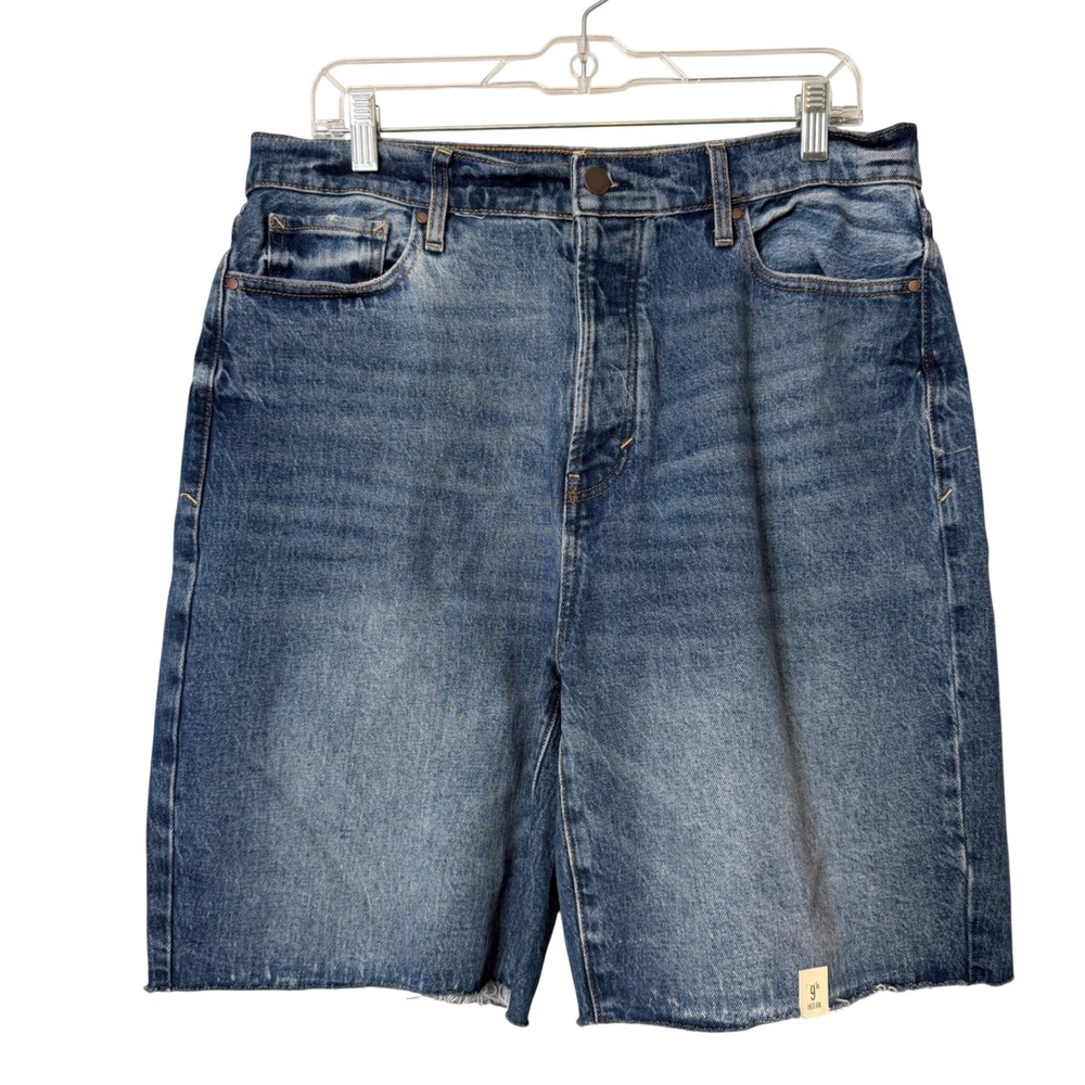 a.n.a Denim Bermuda Shorts Womens 14 Blue Highest Rise 90s Raw Hem 9 Inch Inseam